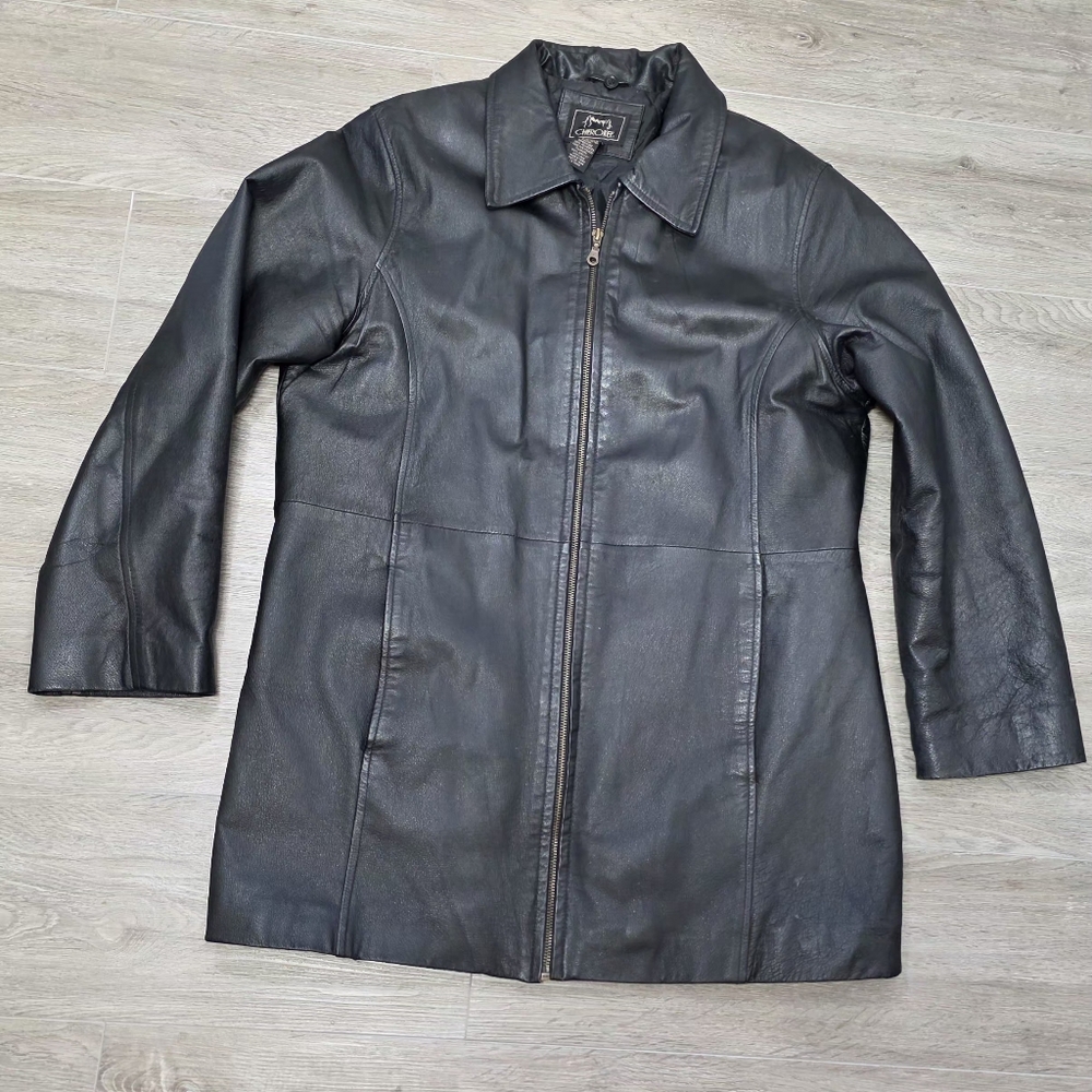 Vintage 90's Cherokee Womans Leather Jacket Sz Large Black Lined Full Zipper
